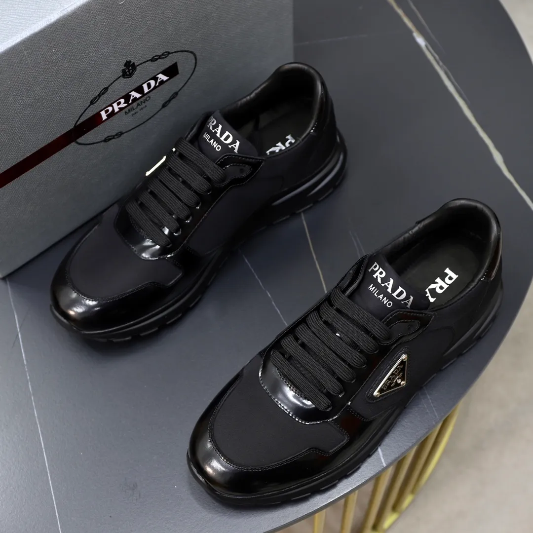 Men's shoes 💰600💰🙅‍♂️🙅‍♂️🙅‍♂️ [PRADA] Prada - High-end quality original order - Upper: Nappa calfskin, tumbled calfskin spliced stretch cloth surface, tongue high frequency brand logo - Lining: water-dyed cowhide - Outsole: ultra-light TPU foam rubber; two-color molded outsole -Ultra-high quality control and fine workmanship: outstanding (high-end, extravagance, grade) -Size: 38-44 (45 can be customized)